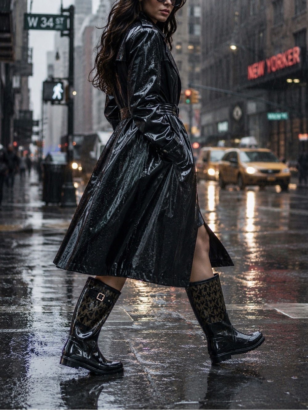 Michael Kors Monogram Rain Boots | Black & Brown | Size 7